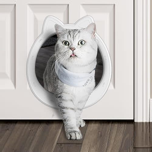 Cat Door Interior Door - Snow White Clean Invisible, Large No-Flap Pet Door for Cats Up to 22 LBS, Easy DIY Setup, No Training
