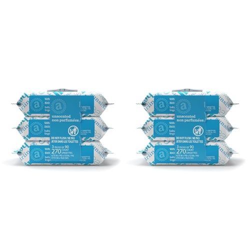 Amazon Elements Baby Wipes, Unscented, Hypoallergenic, Alcohol-Free, With Aloe and Vitamin E, 270 Count, Flip-Top Packs (Pack of 2)