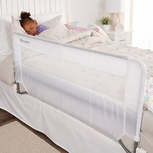 Regalo Swing Down Toddler Bed Rail Guard, NO Tools Required, Bed Rail for Toddlers with Patented Gap Guard, Toddler Bed Rail, Fits Twin, Full & Queen Beds, Bed Safety Rail for Kids Bed, 43” Long