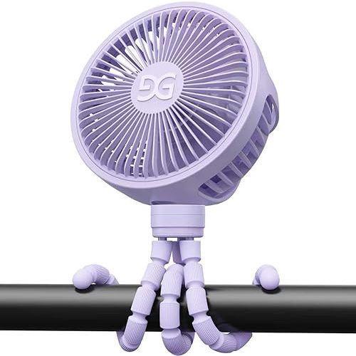 GUSGU Stroller Fan Clip on for Baby, Flexible Tripod & Rechargeable Battery, Small Personal Fan, Mini Portable Fan for Travel, Handheld, Car (Purple)