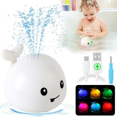 Gigilli Baby Bath Toys, Rechargeable Baby Toys Whale, Light Up Bath Toys, Sprinkler Bathtub Toys for Toddlers Infant Kids Boys Girls, Spray Water Bath Toy, Pool Bathroom Baby Toy