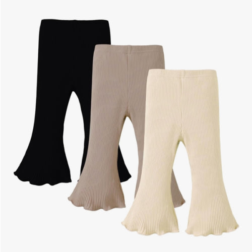 SOBOWO Baby Girl Flare Pants 3 Pack Toddler Solid Ribbed Ruffle Bell Bottoms Pants Trousers Fall Outfits