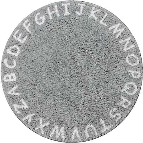 Lahome ABC Alphabet Kids Round Rug - 4 ft Washable Area Rugs, Non-Slip Baby Rug Soft Playtime Collection, Grey Cute Furry Plush Shaggy Floor Carpet for Children Toddlers Bedroom Playroom Nursery Room