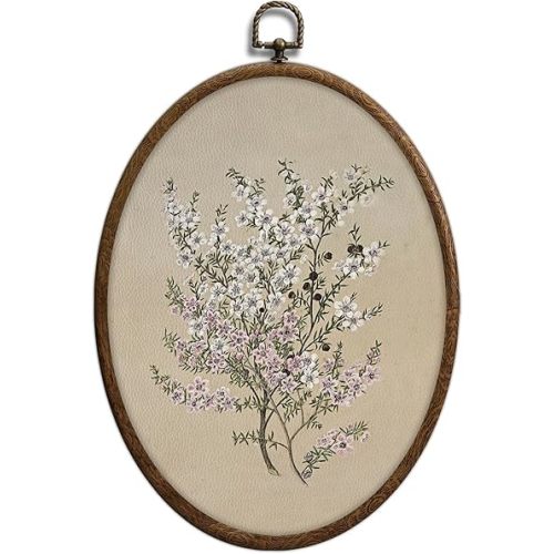 Vintage Floral Oval Wall Art, Boho Mid Century Flower Oval Framed Wall Art, Waterproof Botanical Cottage Core Home Decor for Western Farmhouse Bedroom Living Room, Home Retro Decor Products, 11