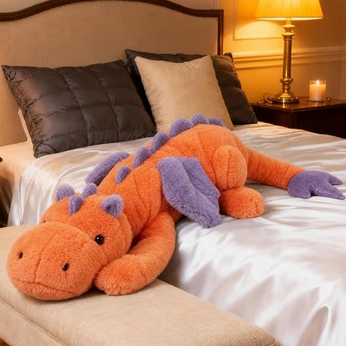 ARELUX Giant 50in 3Lb Big Orange Dragon Large Stuffed Animals Cute Plush Toy Fuzzy Jumbo Dinosaur Pillow Plushies with Wings Cuddly Soft Pterosaur Plushie for Friends Family Member