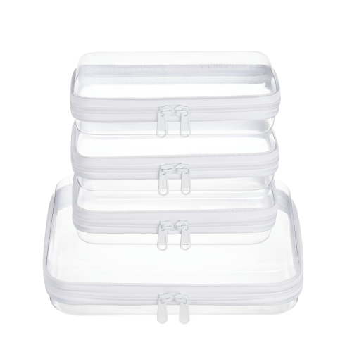 4 pcs Clear Zipper Pouches,Hard Shell Zipper Case,Toiletry Bag for Travel,CLear Diaper Bag,Toiletry Pouch,Travel Organizer,Cosmetic Bag,Toy Storage Bins (M+3S)
