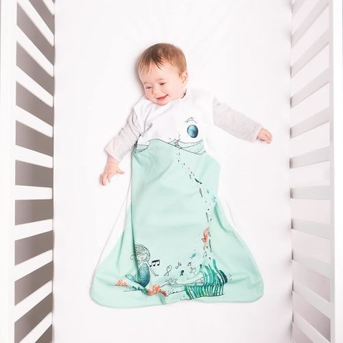JumpOff Jo - Premium Designer Baby Sleep Sack - 100% Cotton Wearable Blanket, Easy Diaper Change, Sleeveless Swaddle Sack - Moonlight Mermaid, Small 3-9 Months Old