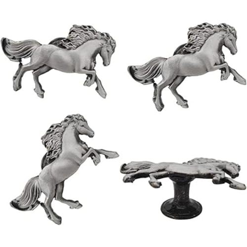 haowei Horse Knob, 4 Pcs Zinc Alloy Pulls Handles for Dresser Drawer Kitchen Cabinet Wardrobe Cupboard - Ancient Silver Furniture Decorative Handles with Single Hole