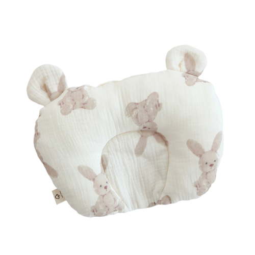 Toddler Pillow Ergonomic Design for Protecting Baby Spine Curve Pure Cotton Flat Pillow Designd Specially for Children-Beige Rabbit