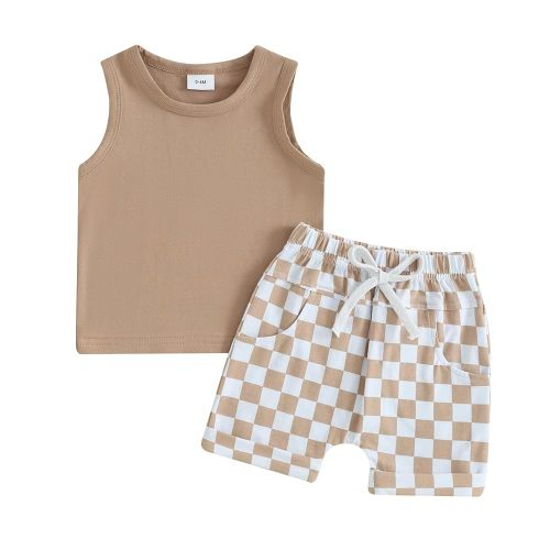 Summer Toddler Baby Boy Girl Clothes Set Unisex Waffle Outfits Solid Short Sleeve Pocket Tops Shorts 2PCS