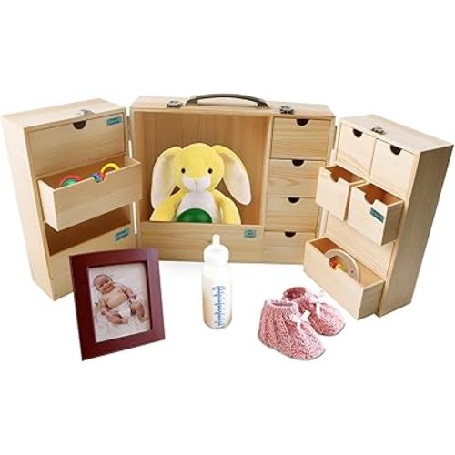 Vencer DIY Baby Keepsake Box - Handwritten Label Wood Newborn Memory Organizer for Baby Shower, Hair, Teeth, Pregnancy, Mother's Day, Maternity