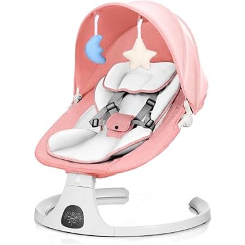 Baby Swing 3 in 1 Multifunctional Infant Rocker, Portable with Remote Control, 5-Point Seat Belt, 5 Auto Rocking, 3 Speed Timer, Electric with Music (0-12 Months) (Pink)