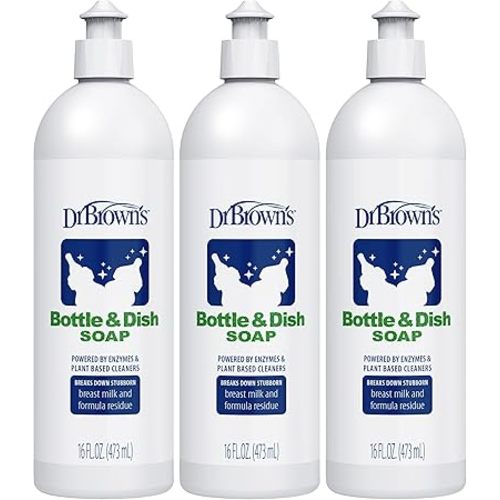 Dr. Brown's Bottle & Dish Soap for Baby Bottles and Baby Accessories, Plant-Derived, Fragrance-Free, 16 fl oz, 3 Pack