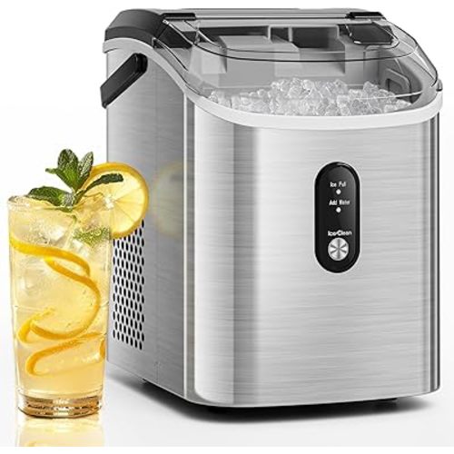 Antarctic Star Nugget Ice Makers Countertop with Auto-Cleaning, 35lbs/Day, Portable Sonic Ice Machine with Handle, Basket and Scoop for Home/Kitchen/Office/Camping(Stainless Steel Silver)