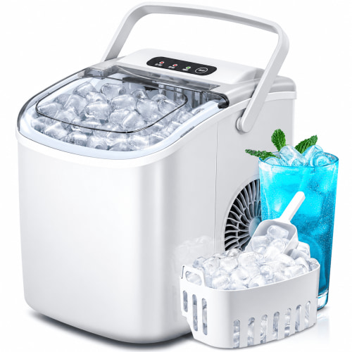 Havato Countertop Ice Maker, 8 Bullet Ice Cubes in 6 Mins, 26lbs/24H Ice Machine w/ Scoop & Basket, White