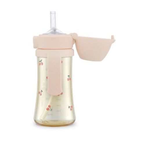 Grosmimi PPSU Straw Cup with Flip Top - 10oz (12 Months+) Stage 2 Straw Cherry Peach 10oz