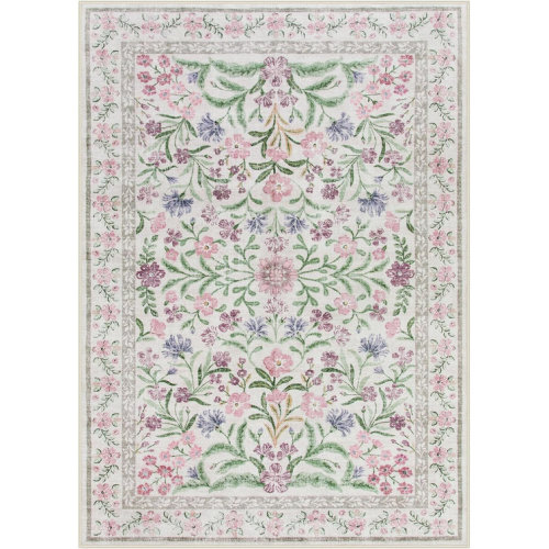 Kaldi Oriental Botanical Floral Machine Washable Area Rug with Non-Slip Backing for Living Room, Dining Room, Bedroom