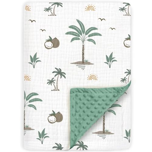 BOPRIO Muslin Baby Blankets for Boys Girls, Ultra Soft Nursery Minky Blankets with Breathable Cotton Front and Dotted Fleece Backing, Crib Blanket for Baby Infant Toddler, 30 x 40 Inch