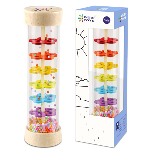 LOOIKOOS Rainmaker - 7 inch Wooden Rain Stick Montessori Toys for Babies 6-12 Months,Baby Rattle Shaker Sensory Developmental Toy,Raindrops Musical Instrument Baby Musical Toys for Baby 6 7 8 9