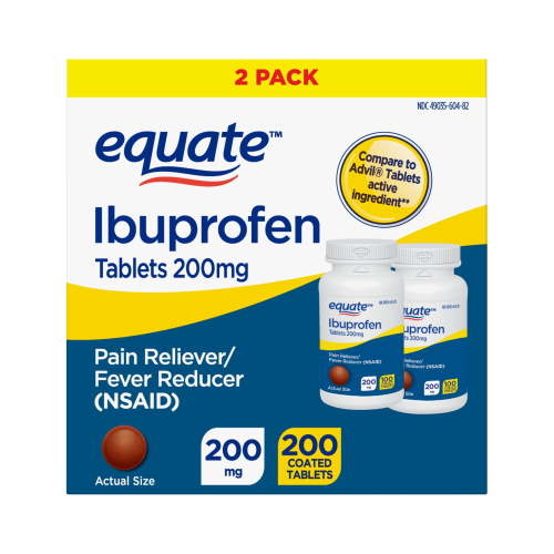 Equate Ibuprofen Tablets, 200 mg, Pain Reliever and Fever Reducer, 200 Count (2x100 Count), Compare to Advil® Tablets Active Ingredient