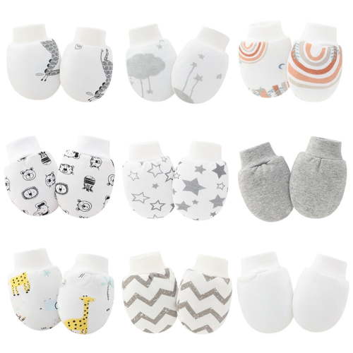 Rohuuque 9 Pairs Newborn Baby No Scratch Mittens Unisex Newborn Elastic Cotton Wrist Gloves Infant Toddler Anti Sensitive Mittens Set Free Size Gray
