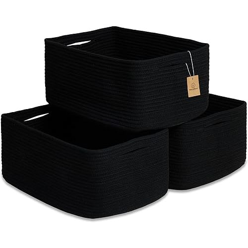 NaturalCozy Storage Baskets 16.8”x13”x7.6” Cotton Rope Woven Baskets for Organizing 3-Pack | Toy Storage Bins | Basket for Shelves, Laundry, Blanket, Clothes, Closet, Kitchen, Bathroom, Gifts