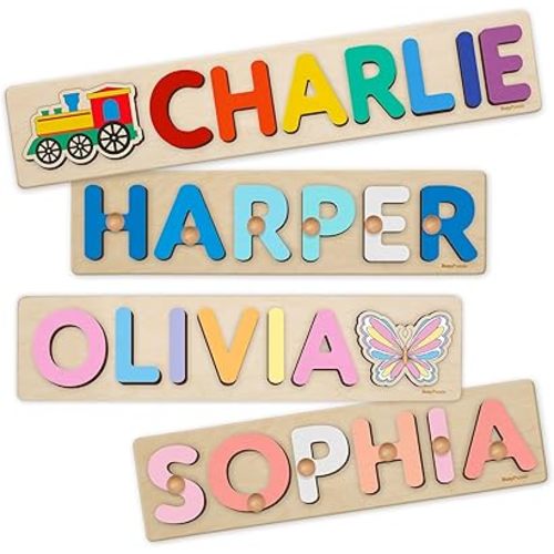 Name Puzzle With Pegs Personalized Wooden Name Puzzle Wooden Toys Custom Name Puzzle by BusyPuzzle Personalized Birthday Baby 1 Year Old Gifts Boy and Girl Easter Gifts for Kids Pink