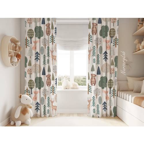 Woodland Animals Nursery Curtains Baby Boy Room Decor Cotton Velvet