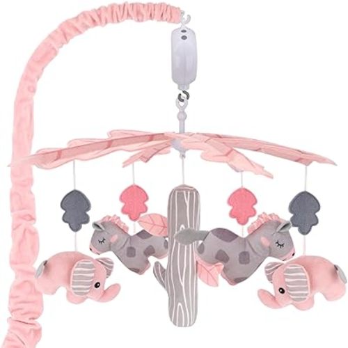 Upgraded Blublu Park Musical Crib Mobile for Girls, Baby Mobile with Hanging Rotating Toys Woodland Nursery Decor for Newborn Baby Boys Girls, Digital Music Box with 3 Modes, 12 Lullabies (Pink)