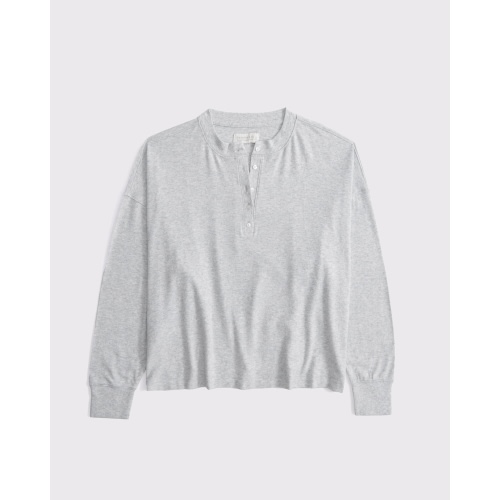 Long-Sleeve Cozy Lounge Knit Oversized Henley Top