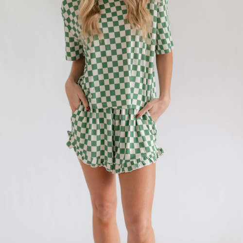 Women’s Ruffle Short Set in Green Checkered
