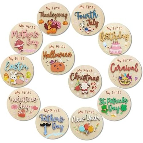 12 Pcs My First Halloween, My First Holiday Milestone Signs, Baby Milestone Signs, Baby Announcement Sign, Newborn Announcement Sign, Hanksgiving Newborn Photo Props for Shower Party Supplies Gift