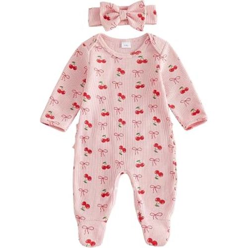 Santikisler Newborn Girl Footed Romper Fall Winter Long Sleeve Outfit Waffle Knit Jumpsuit Baby Coming Home Clothes