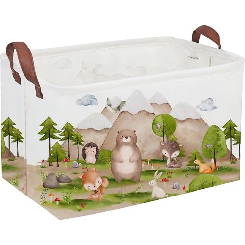 Forest Animals Kids Basket Animal Hamper for Nursery Waterproof folding Kids Storage Basket Woodland Animals Room Decor Books Box Gift Baskets(Mountain animal)