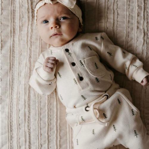 Lovedbaby - Organic Henley Long Sleeve Top + Pant Set - Buttercream Tree