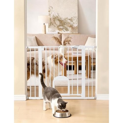 Babelio Dog Gate with Adjustable Cat Door, CatPrivilege III, 29-43", White