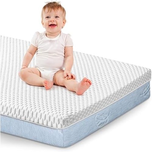 Crib Mattress, 52 x 27 Dual-Sided Comfort Baby and Toddler Mattress with Memory Foam, Waterproof, Breathable & Removable Cover with One of Side Cooling Fiber Fabric Specially Designed for Summer
