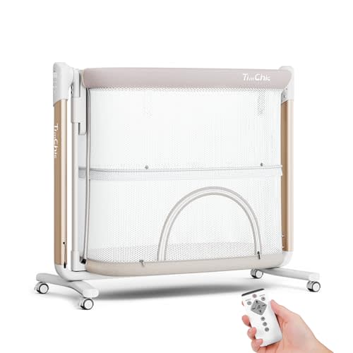 Electric Baby Bassinet, 7 Height Adjustable Rocking Bassinet for Baby, Auto Infant Sleeper with Timer, 12 Lullabies, Wheels, Smart Rocking Crib for Newborns, Beige