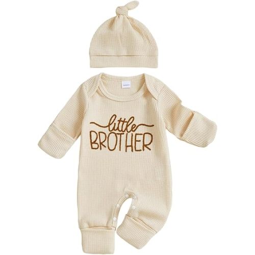 allshope Newborn Baby Boy Fall Outfit Romper Mama Mini Embroidery Long Sleeve Crew Neck Jumpsuit Bodysuit Infant Clothes