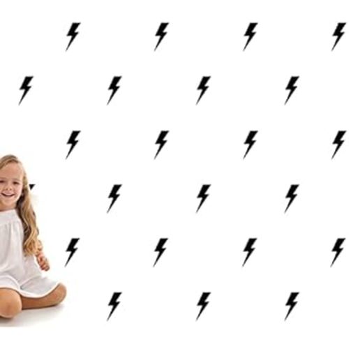 48 PCS Black Lightning Bolt Decals for Wall or Cars, Lightning Bolt Stickers for Wall, Lightning Bolt Wallpaper Decor