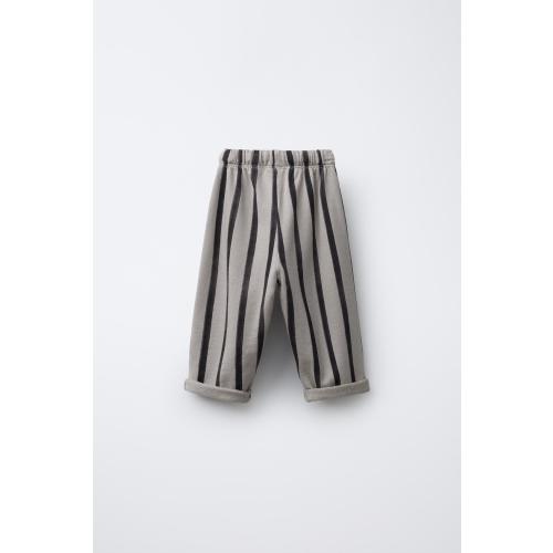 STRIPED BAGGY PLUSH PANTS - Sand / Black | ZARA United States