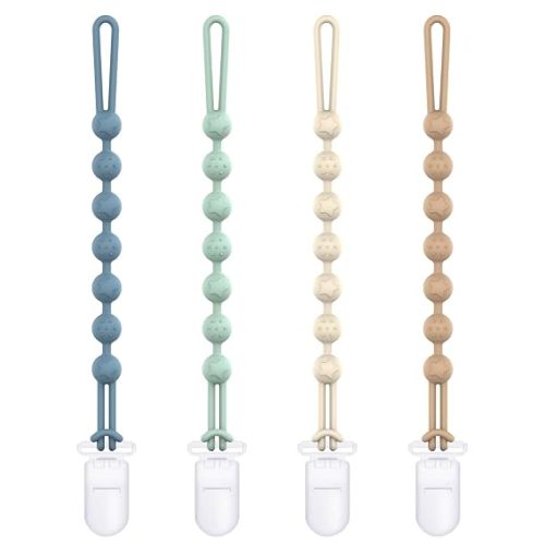 Cuddle Campus Silicone Pacifier Clip Holder with One Piece Design,Soft Flexible Binky Clips with Texture for Baby Boy and Girl Pack of 4 (6m+)