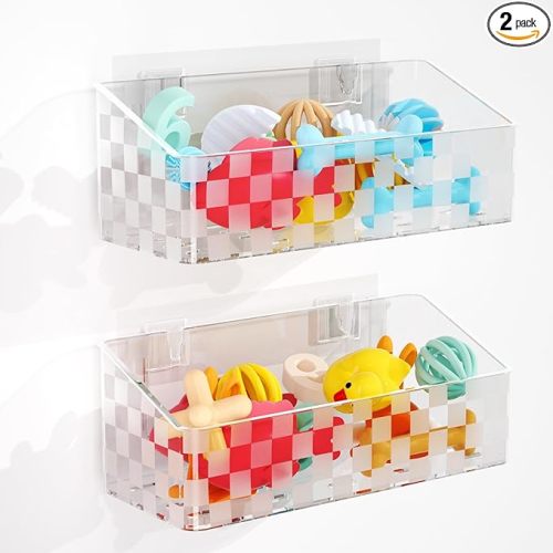 Bath Toy Storage Holder, Bathtub Toy Storage Quick-Dry, Clear Bath Toy Holder for Tub, Bath Toy Organizer Large Capacity, Bathroom Shower Toy Storage Holder (2pack)
