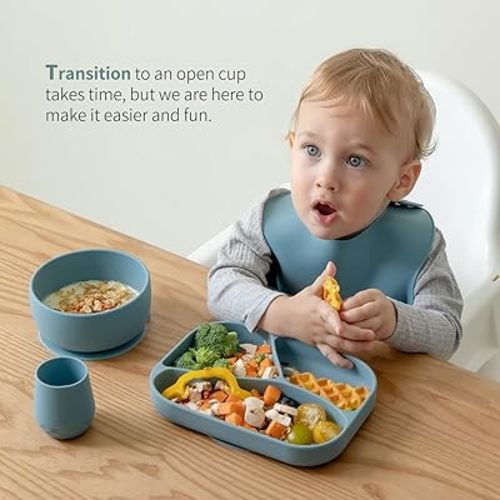 SAMiGO Silicone Baby Cups for 6-12 Months Infants - Tiny Open Cups - Training Cups for Baby Led Weaning - Set of 2 Drinking Cups