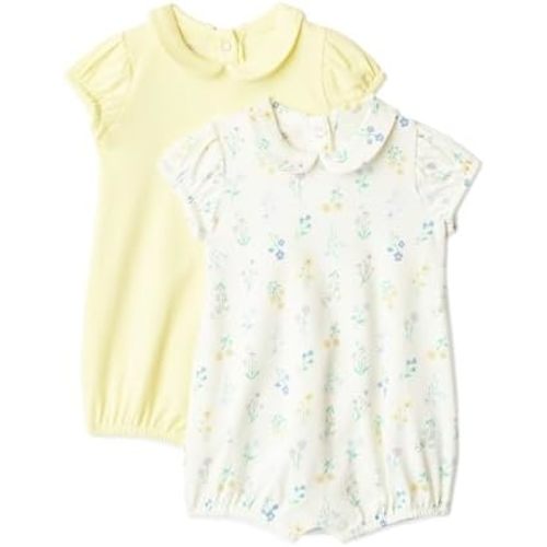 Amazon Essentials x Sofia Grainge Baby Girls' Cotton Short Sleeve Romper with Peter Pan Collar, Pack of 2