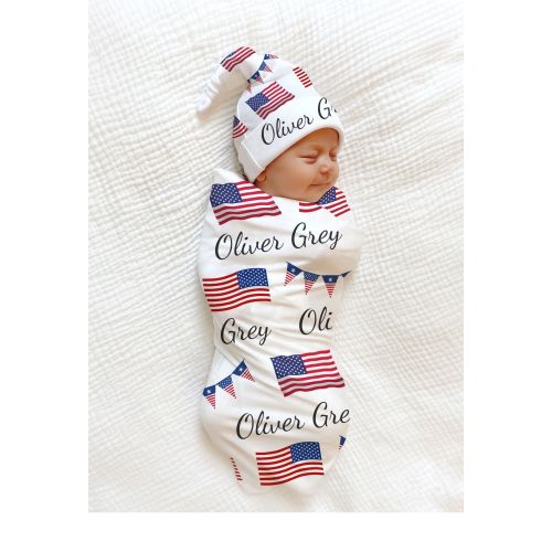 PERSONALIZED Patriotic Stars Stripes Swaddle Blanket 4th of July Baby Blanket American Flag Baby Shower Gift USA Baby Boy Coming Home Outfit