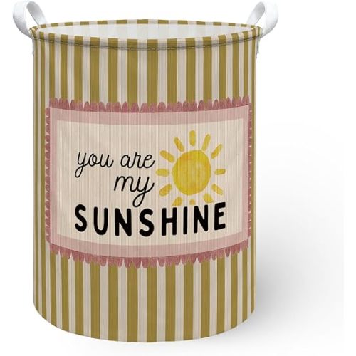 Vintage Nursery Laundry Hamper Basket, Gender Neutral Whimsical Nursery Decor Dirty Clothes Hamper, You are My Sunshine Decor Collapsible Laundry Bin Organizer Storage Basket,13.8x17.8 Inch