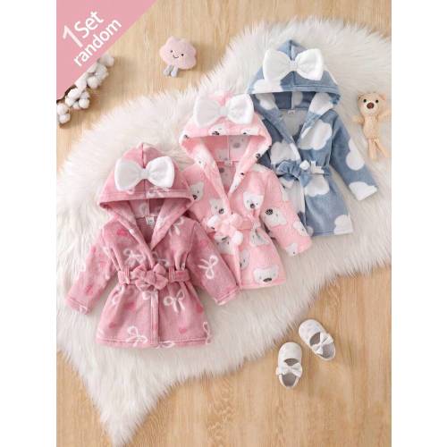 [1 Set Randomly Sent]Newborn Baby Home Robe Cartoon Cute Bear, Pink Heart Bow, Cloud Cartoon Plush Bow Robe | SHEIN USA