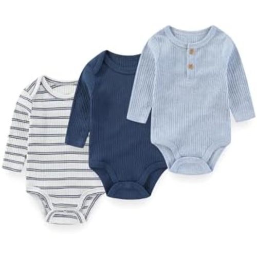 Baby Long Sleeve Bodysuits 3-Pack Cotton Infant Baby Boy Girl Clothes Outfit 0-12Months