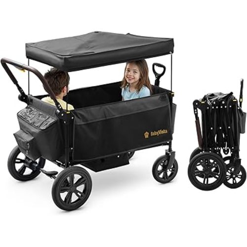 Stroller Wagon for Kids, One-Hand Adjustable Push/Pull Handle, Spacious Storage, 8"/12" All-Terrain Wheels, Canopy with Bug Net, Wagon Stroller for Daily Walks, Short Trips & Grocery Runs